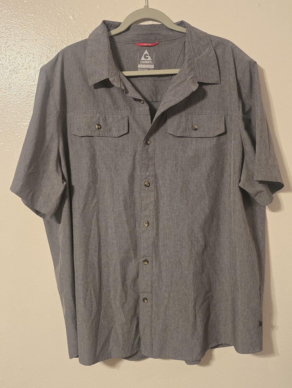 Gerry Men's XXL Short Sleeve Tech Trail Shirt Gray Button Up Hiking Camping 2XL